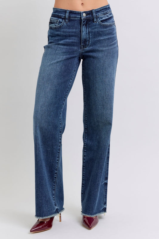 Judy Blue Full Size Raw Hem Mid Rise Jeans - In Style Chics Boutique LLC