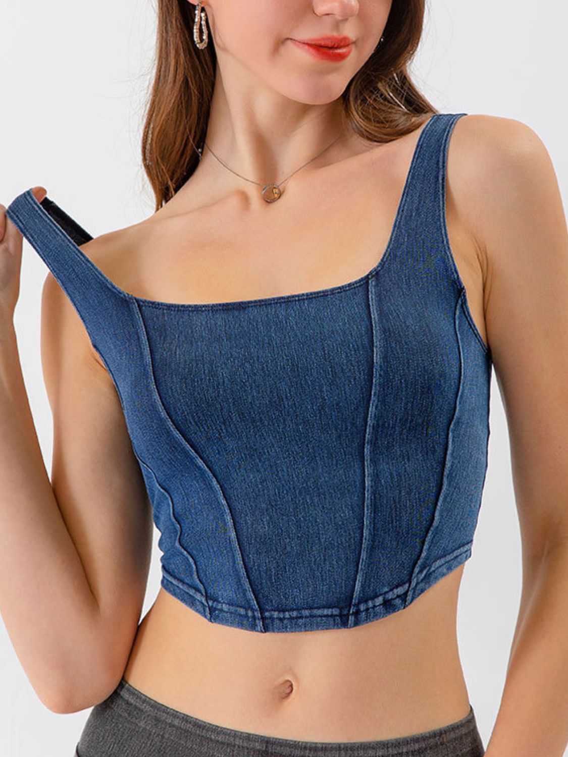 Seam Detail Cropped Denim Tank - In Style Chics Boutique LLC