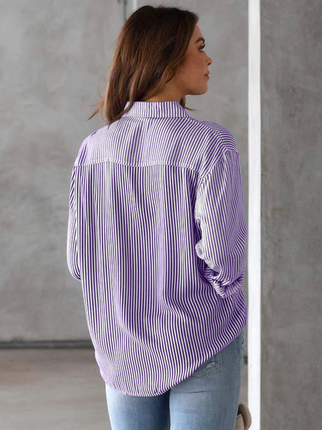 Striped Collared Neck Shirt with Pocket - In Style Chics Boutique LLC