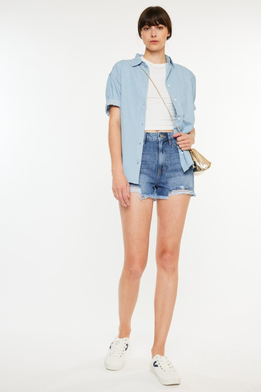 Kancan Distressed Raw Hem High Waist Denim Shorts - In Style Chics Boutique LLC