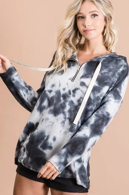 Tie Dye Brushed Terry Hoodie with Zip Up Closure