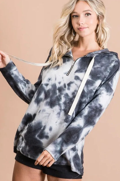 Tie Dye Brushed Terry Hoodie with Zip Up Closure