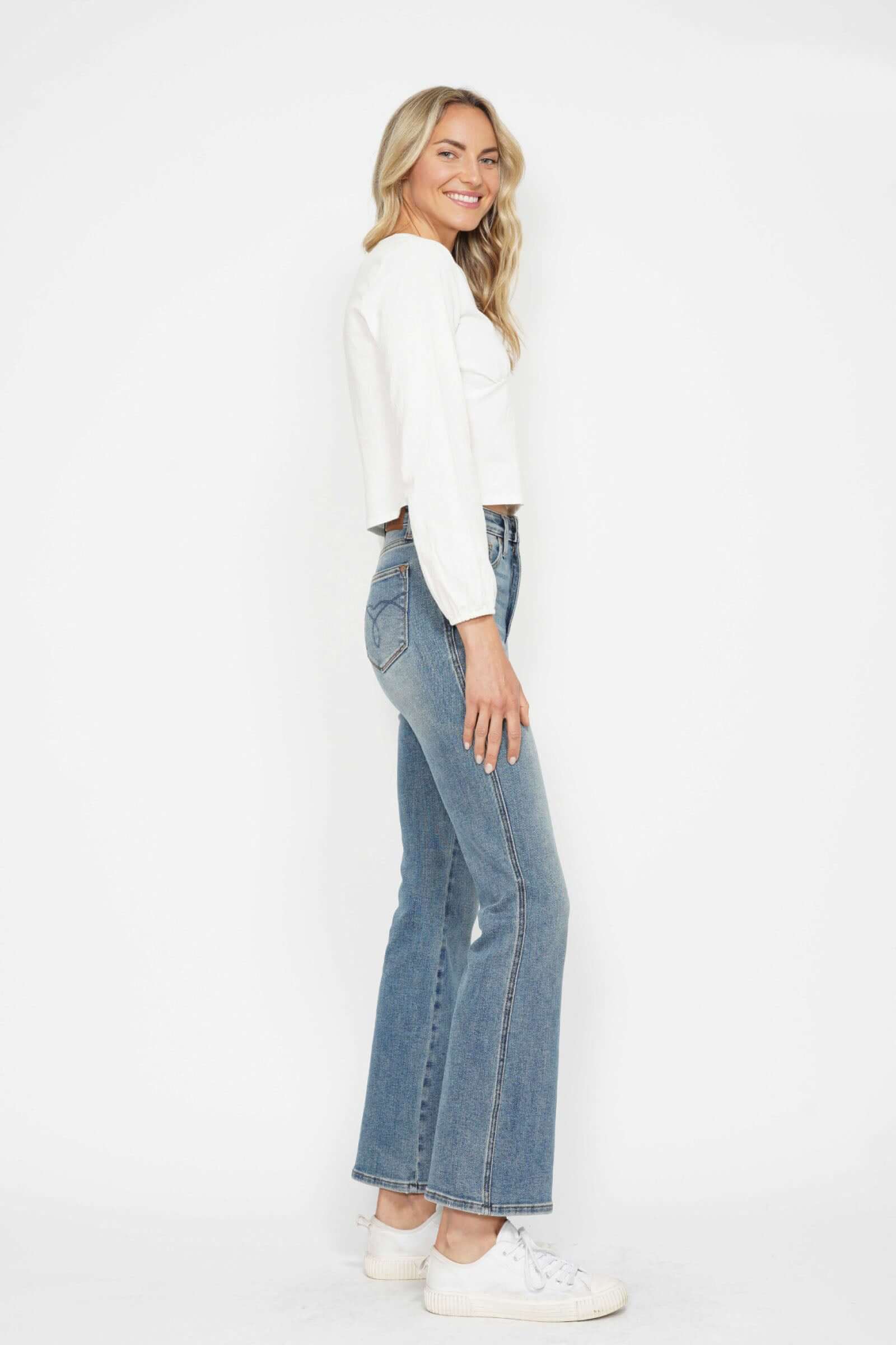 Judy Blue Tummy Control Back Embroidered Pocket Bootcut Jeans - Short Inseam - Petite - In Style Chics Boutique Women's Juniors Plus Size Apparel Online 