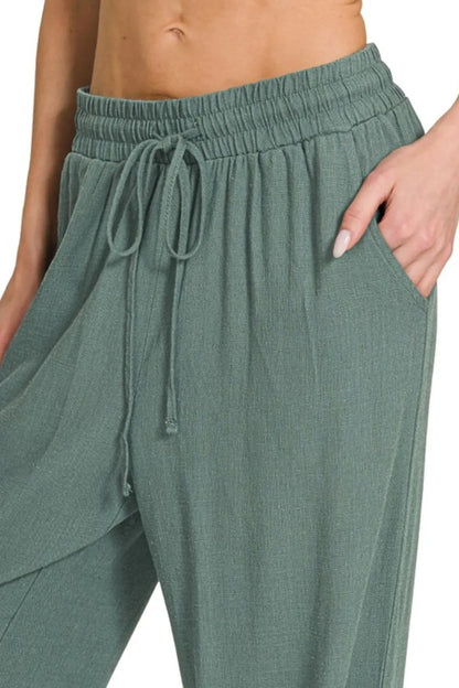 Linen Drawstring Wide Leg Pants - In Style Chics Boutique 