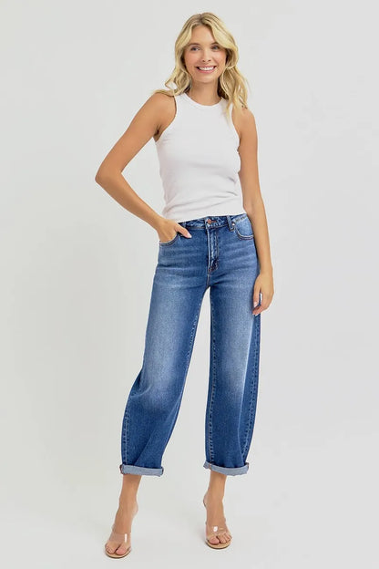 RISEN High Rise Crop Mild Barrel Jeans - In Style Chics Boutique Women's Juniors Plus Size Clothes Online 