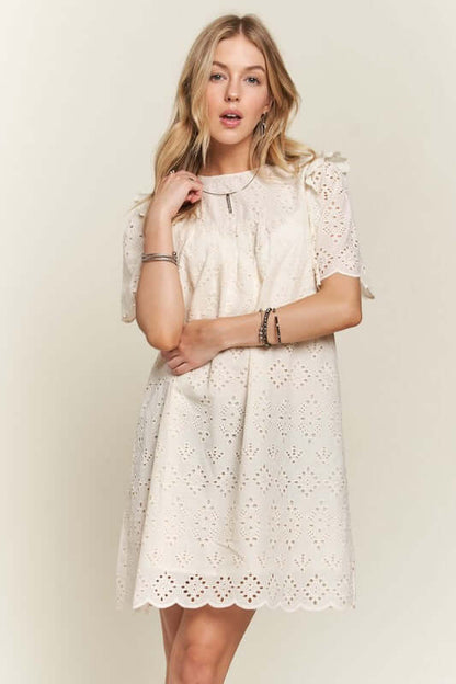 ADORA Ruffled Eyelet Round Neck Dress - In Style Chics Boutique LLC