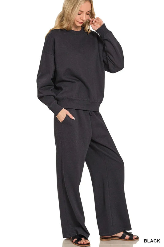 Fleece Long Sleeve Top and Sweatpants Set at In Style Chics Boutique Women's casual outfits for fall 🖤