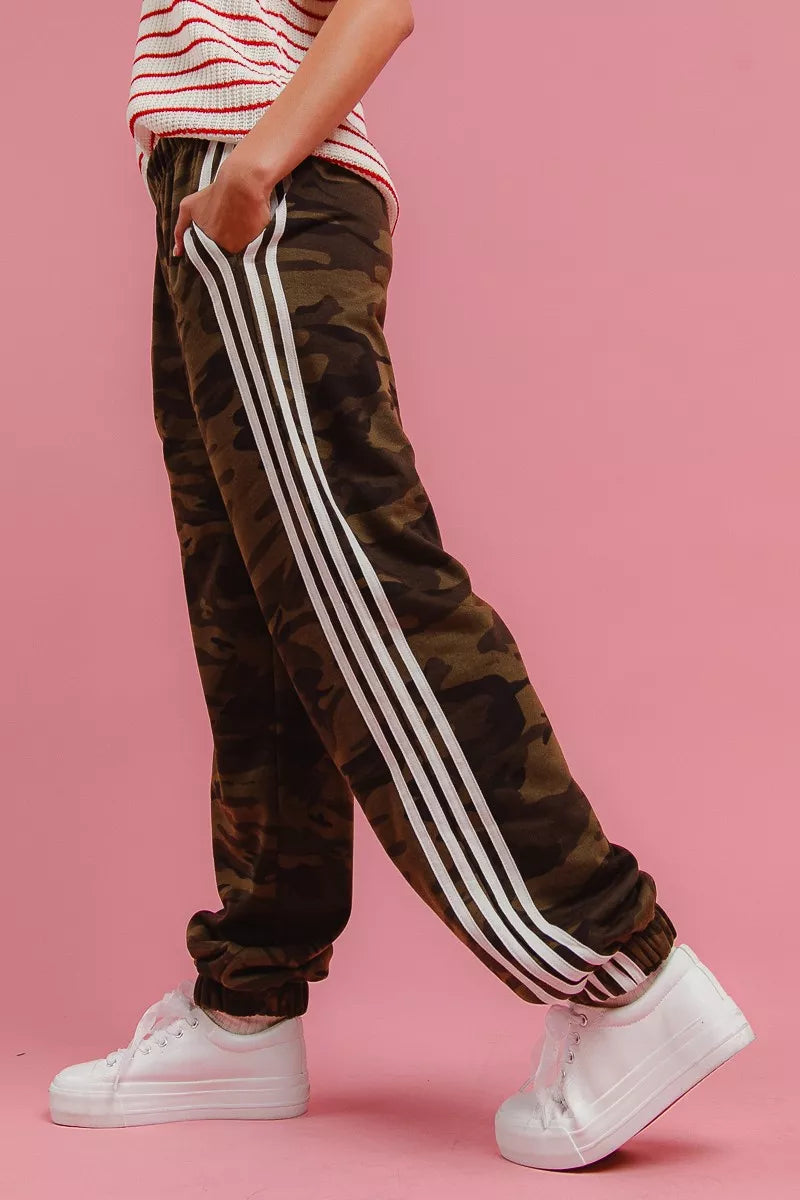 Shop Side Lines Camouflage Track Pants at In Style Chics Boutique 