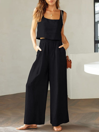 Square Neck Top and Wide Leg Pants Set - In Style Chics Boutique LLC