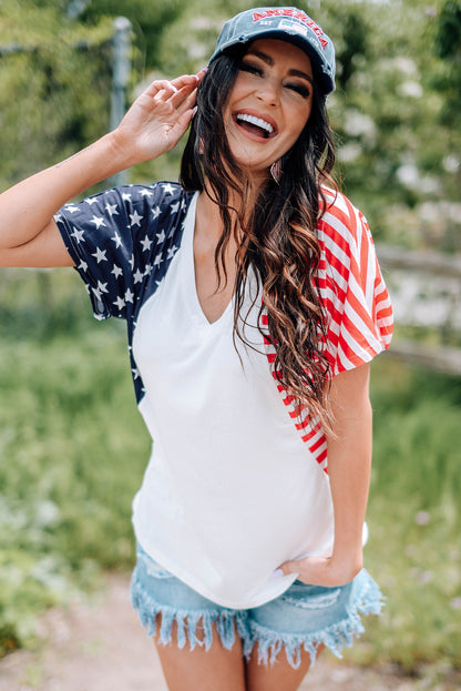 US Flag V-Neck Tee Shirt - In Style Chics Boutique LLC