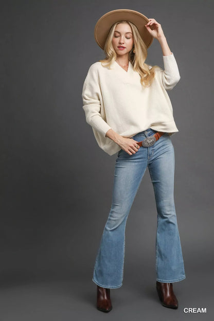 V-Neck Sweater with Wide Trim Detail at In Style Chics Boutique 