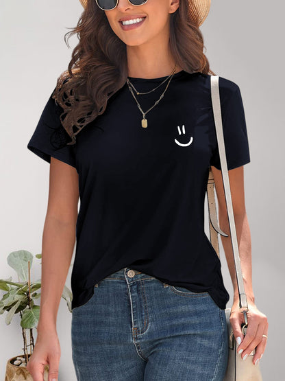 Smile Graphic Round Neck Short Sleeve T-Shirt - In Style Chics Boutique LLC