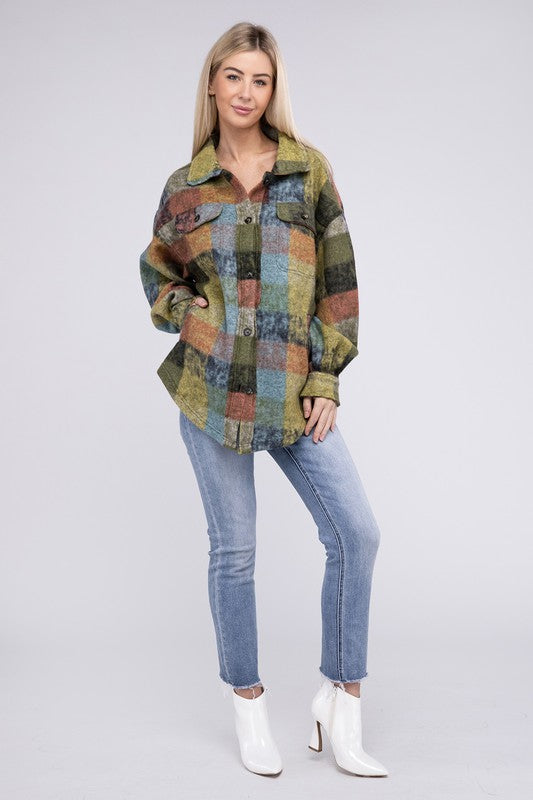 Loose Fit Buttoned Down Check Shirt Jacket - In Style Chics Boutique LLC