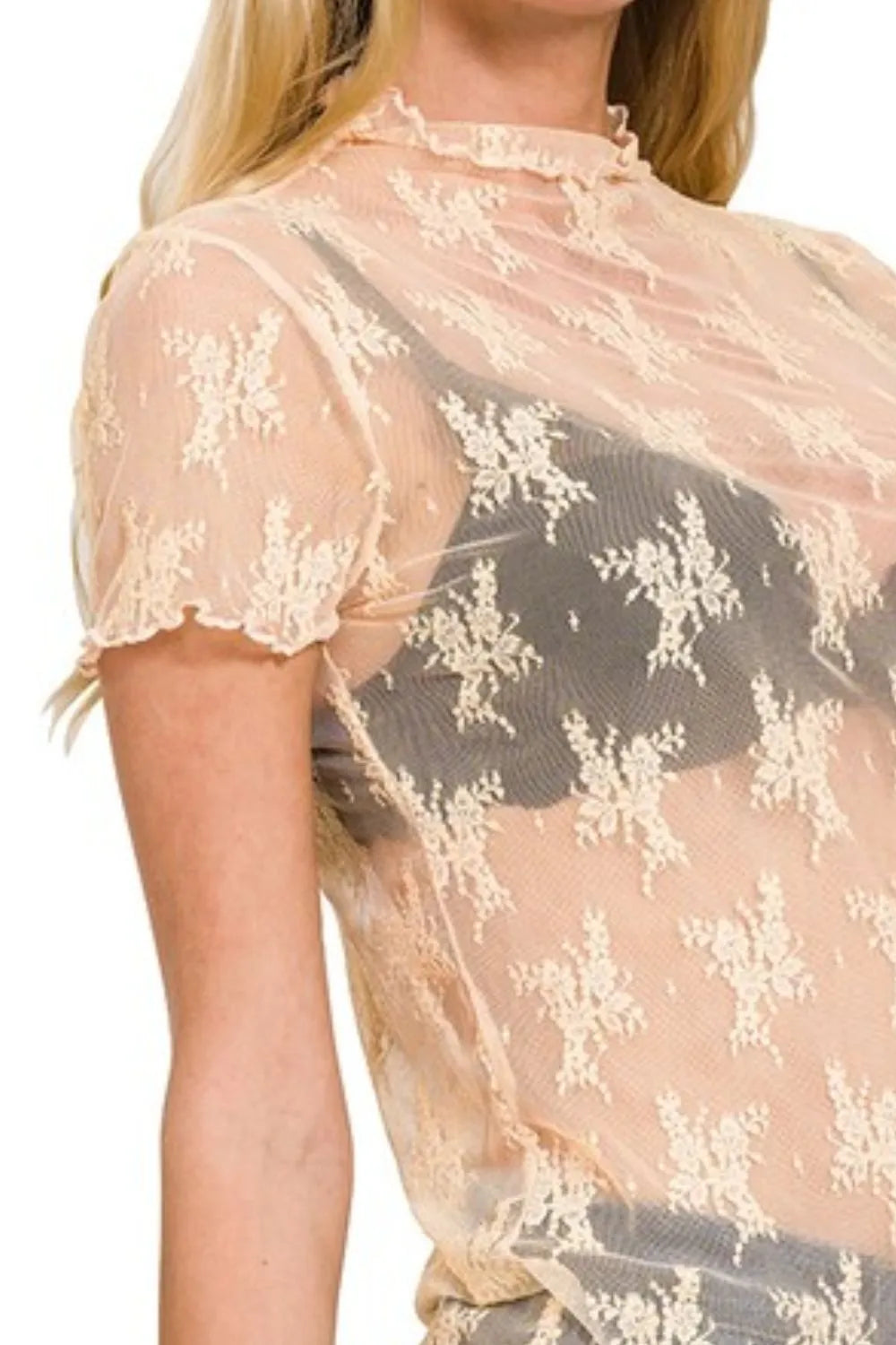 Lace Short Sleeve Top, See-through for Layering - In Style Chics Boutique Women's Juniors Clothes Online 