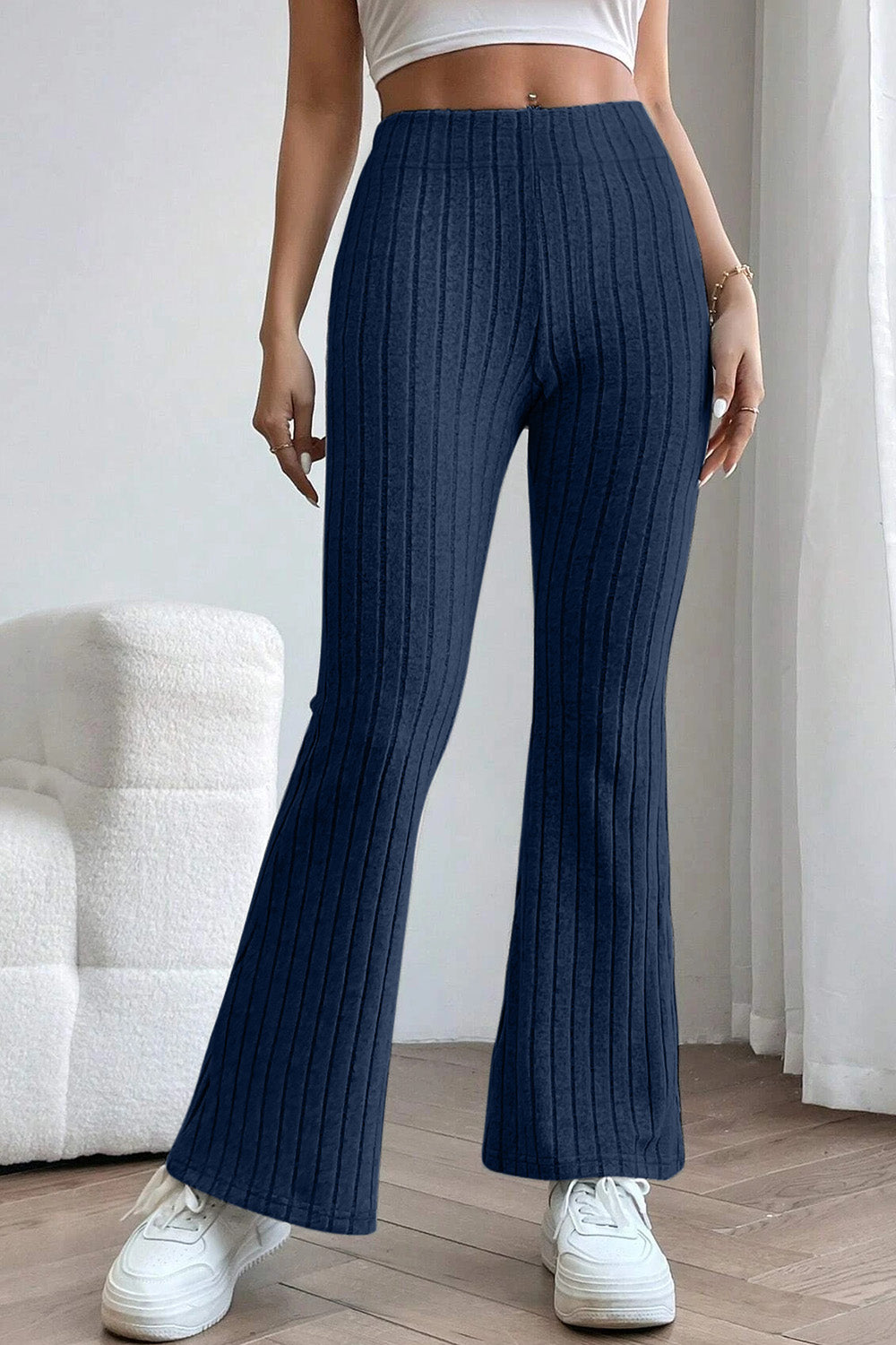 Basic Bae Full Size Ribbed High Waist Flare Pants - In Style Chics Boutique LLC