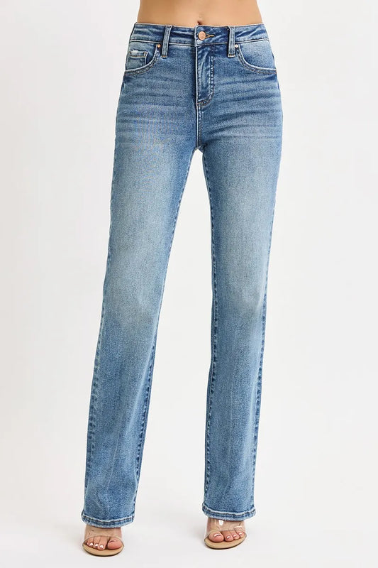 RISEN Tummy Control High Rise Straight Jeans Shop plus size jeans at In Style Chics Boutique 