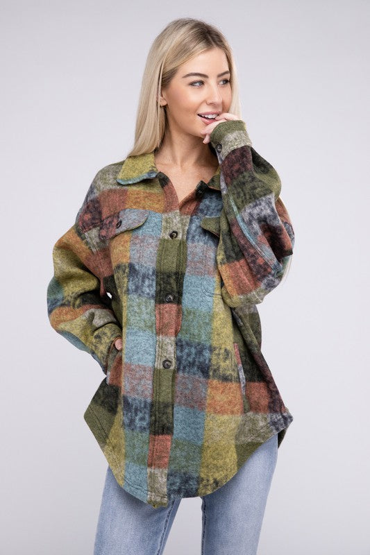 Loose Fit Buttoned Down Check Shirt Jacket - In Style Chics Boutique LLC