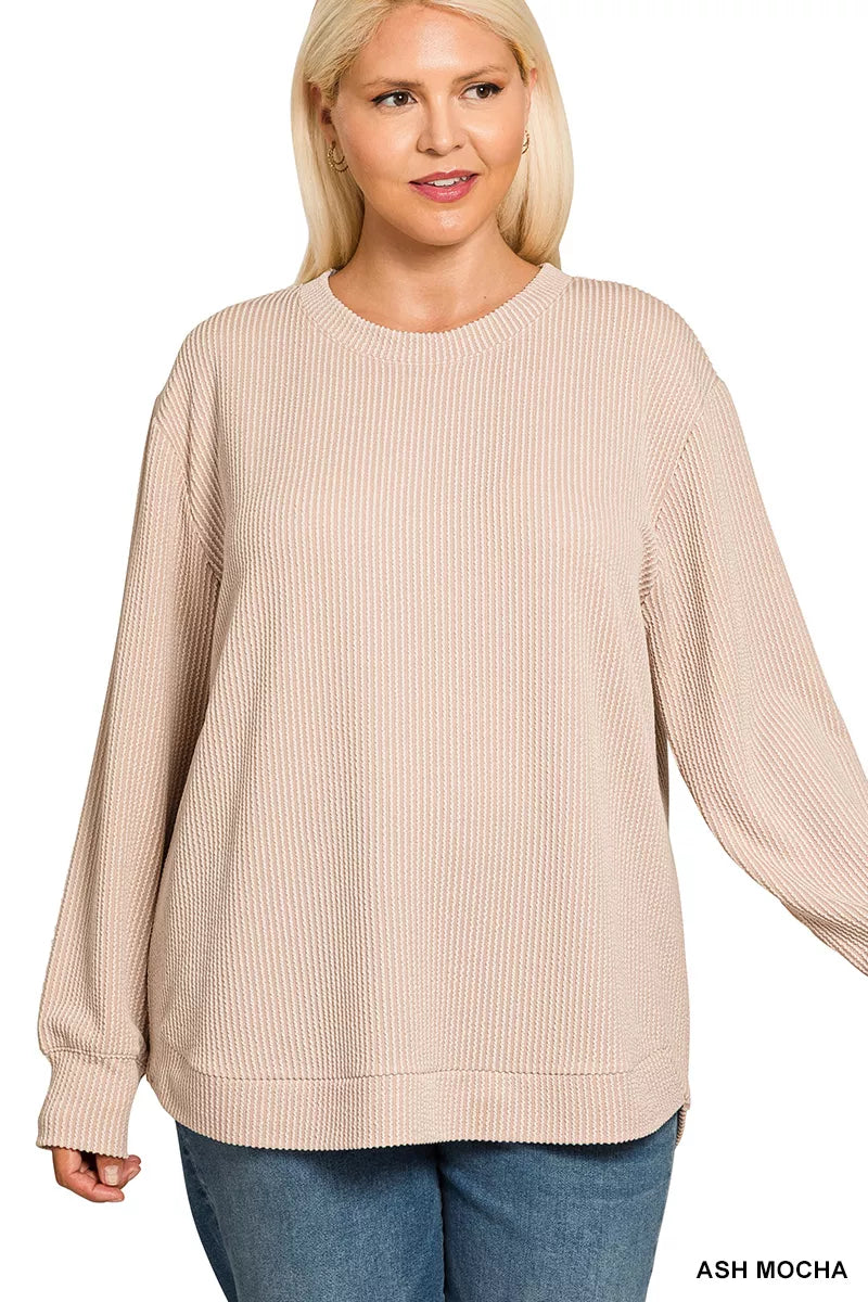 Long Sleeve Top, Raised Rib Round Neck  at In Style Chics Boutique Fall Everyday Essential 