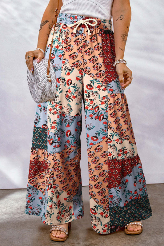 Full Size Drawstring Printed Wide Leg Pants - In Style Chics Boutique LLC