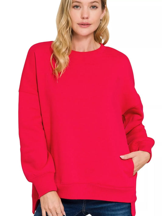 Fleece Hi-low Boyfriend Sweatshirt ❤️ with Pockets at In Style Chics Boutique 