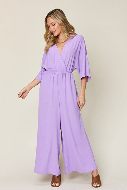 Double Take Full Size Half Sleeve Wide Leg Jumpsuit - In Style Chics Boutique LLC