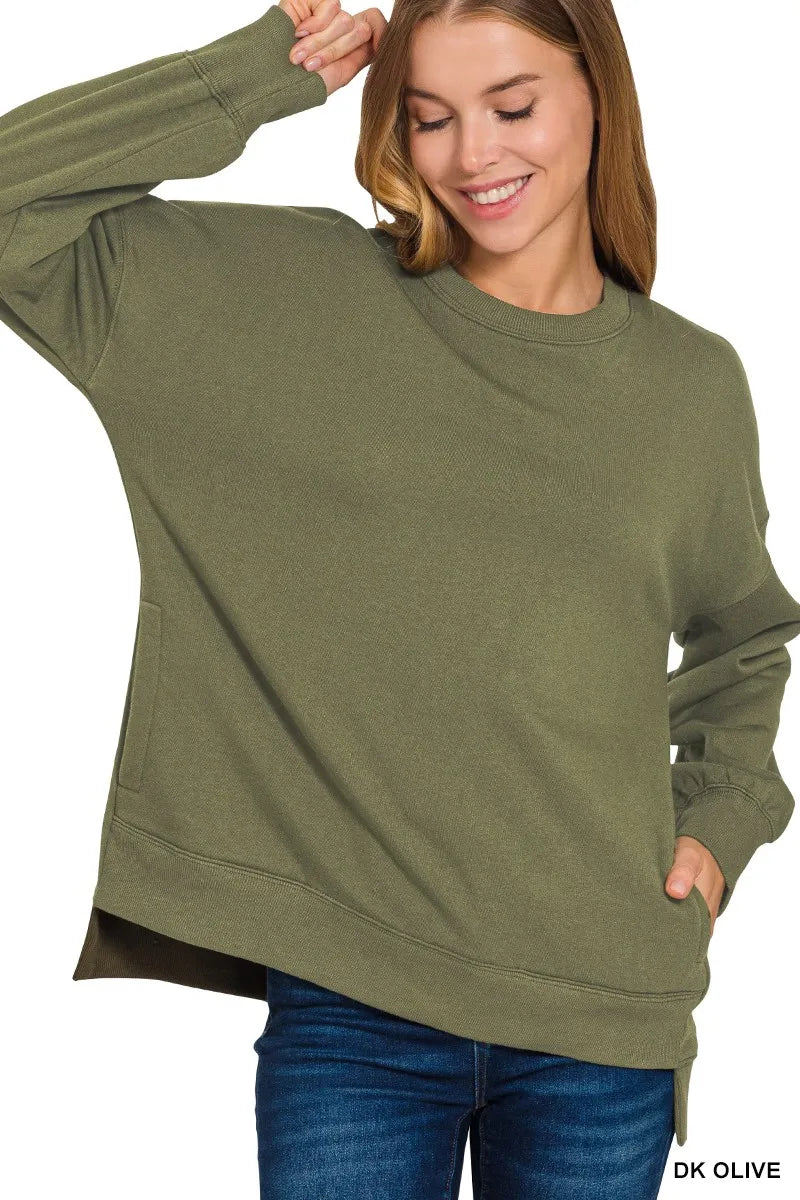Fleece Hi-low Boyfriend Sweatshirt with Pockets at In Style Chics Boutique 