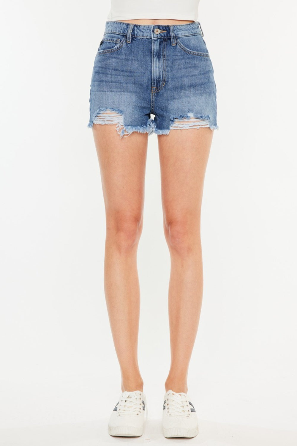 Kancan Distressed Raw Hem High Waist Denim Shorts - In Style Chics Boutique LLC