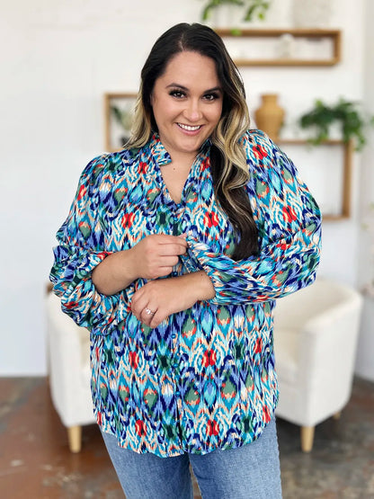 Printed Balloon Sleeve Blouse 💙 Shop Deals at In Style Chics Boutique 