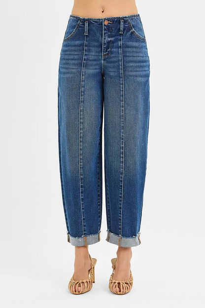 RISEN High Rise Fit Barrel Cuffed Jeans at In Style Chics Boutique 