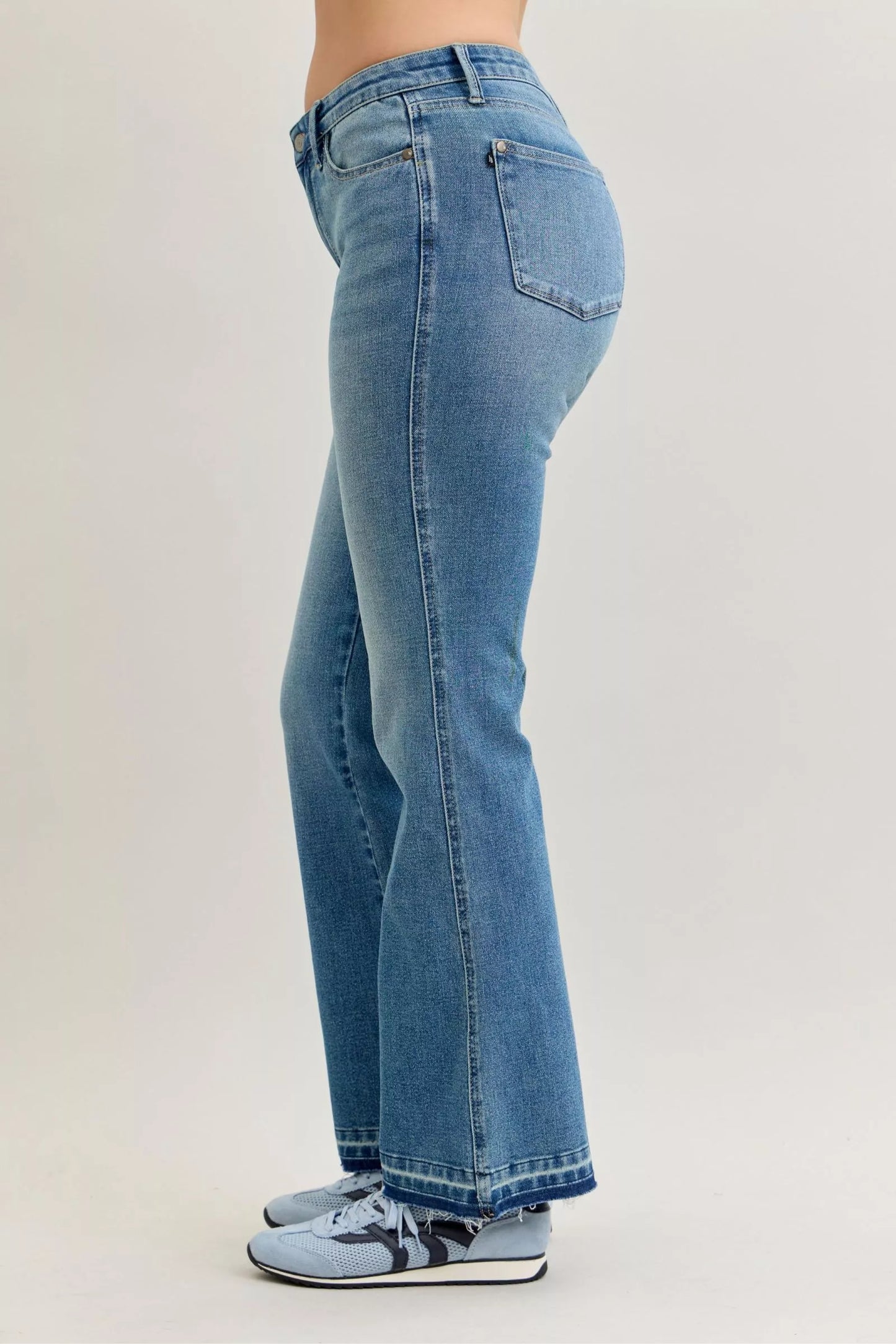 Judy Blue Mid Rise Slim Bootcut Tummy Control Release Hem Jeans 💙 at In Style Chics Boutique 