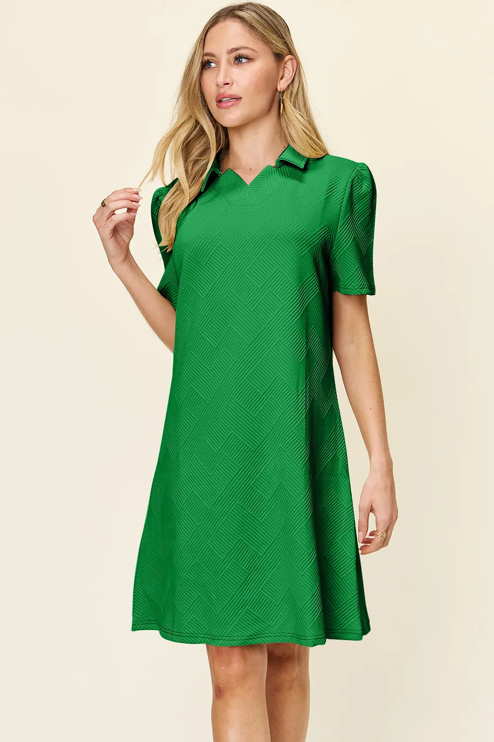 Short Sleeve Dress, Textured Collared Neck - In Style Chics Boutique Women's Juniors Plus Size Clothes 