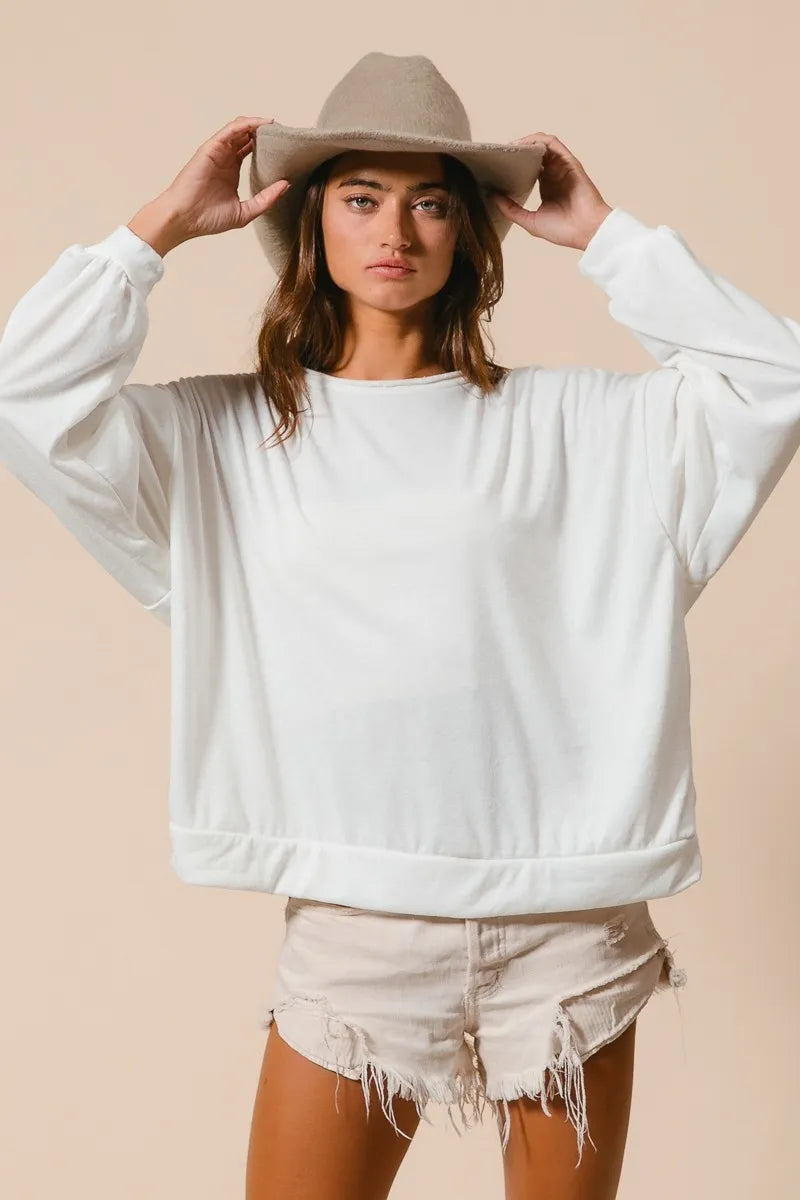Loop Terry Pull Over With Cut Edge Band at In Style Chics Boutique 