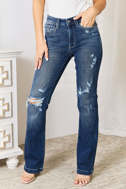 Judy Blue Full Size Mid Rise Hand Sand & Destroy Bootcut Jeans - In Style Chics Boutique LLC