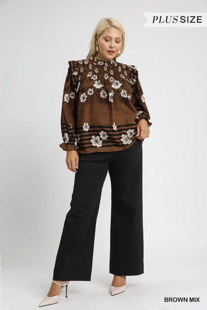 Mix Floral Smocked Ruffle Blouse at In Style Chics Boutique 