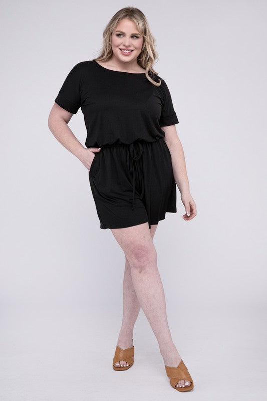 Plus Size Romper with Pockets, Brushed DTY - In Style Chics Boutique 