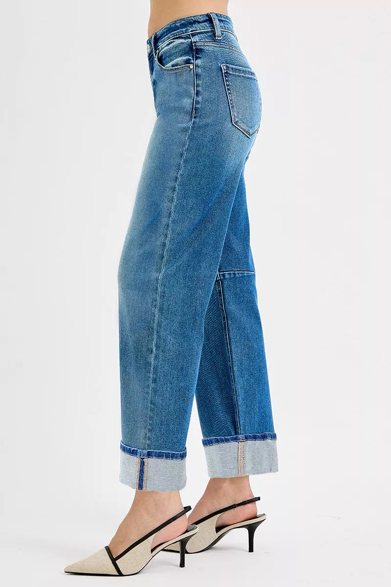 RISEN Slouchy Crop Barrel Cuffed Jeans