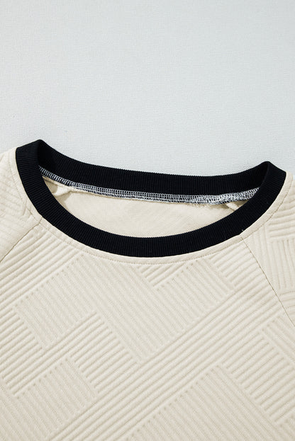 Jet Stream Textured Contrast Trim Raglan Sleeve Top