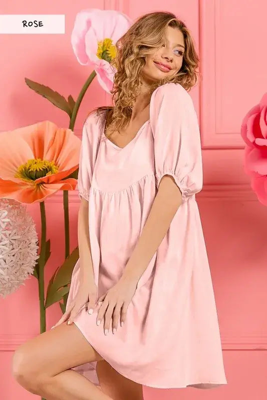 Washed Linen Tiered Midi Dress with Puff Sleeves - Cute Clothes Online -In Style Chics Boutique Women's Juniors 