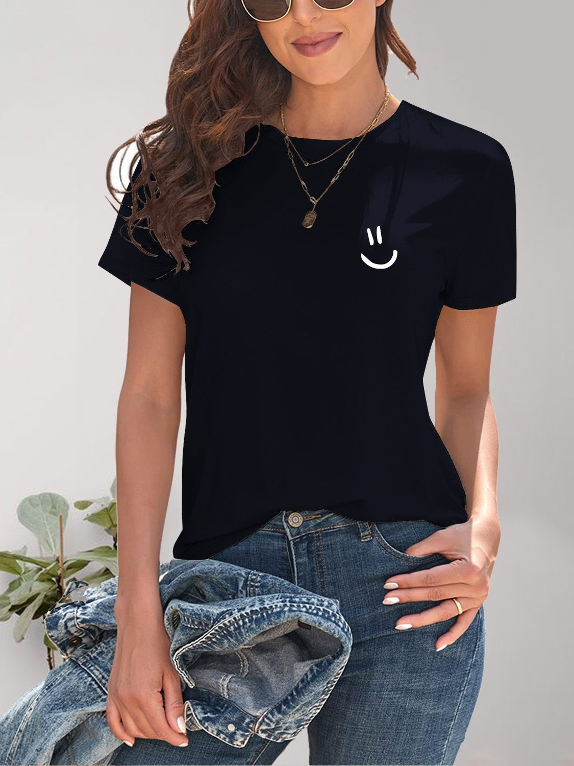 Smile Graphic Round Neck Short Sleeve T-Shirt - In Style Chics Boutique LLC