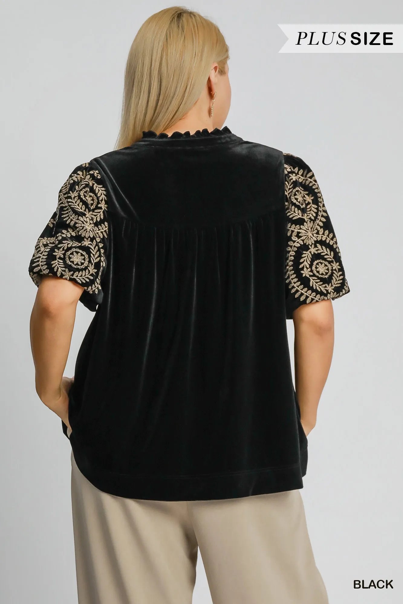 Velvet Embroidered Sleeve Blouse at In Style Chics Boutique 