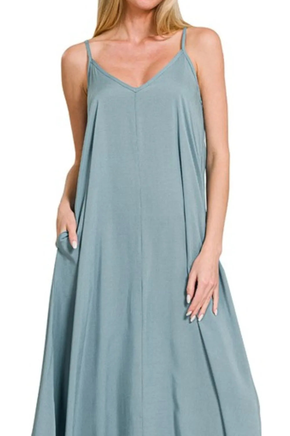 Cami Dress With Flowy Pockets, Woven Arc Hem  - In Style Chics Boutique 