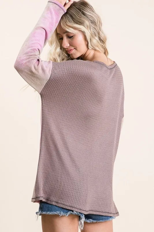 Thermal Waffle Color Block Top with Tie Dye Shop Cute Fall Styles at In Style Chics Boutique