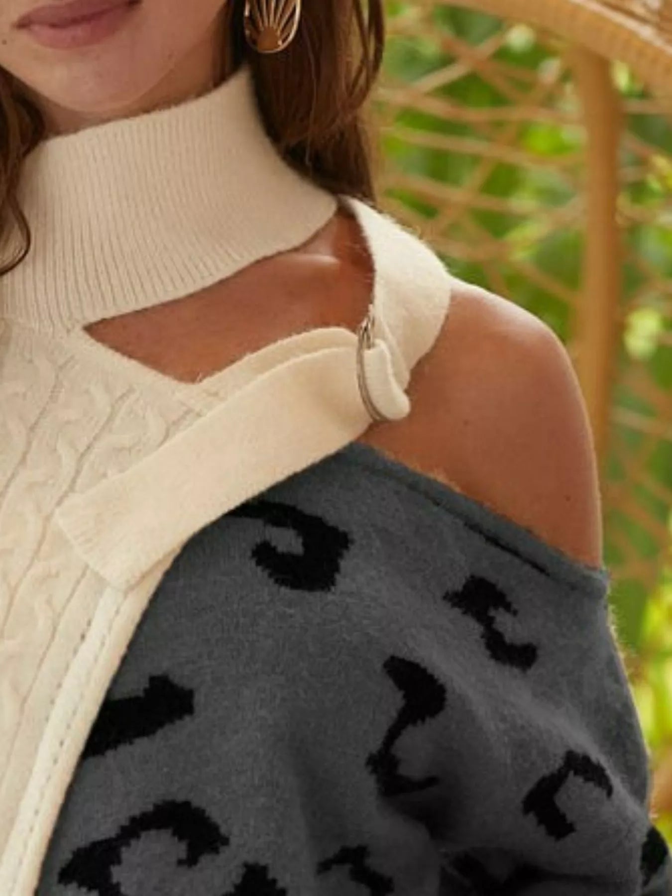 Cable-Knit Color Block One Shoulder Asymmetrical Sweater at In Style Chics Boutique 