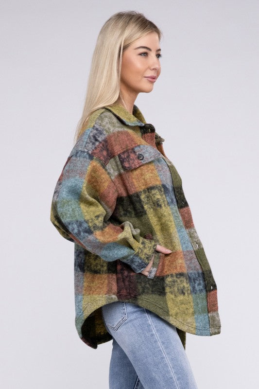 Loose Fit Buttoned Down Check Shirt Jacket - In Style Chics Boutique LLC