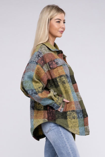 Loose Fit Buttoned Down Check Shirt Jacket - In Style Chics Boutique LLC