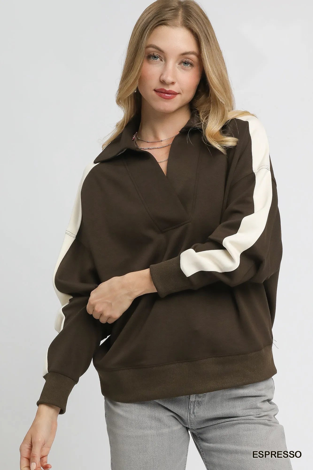 Color Block Polo Sweatshirt at In Style Chics Boutique 