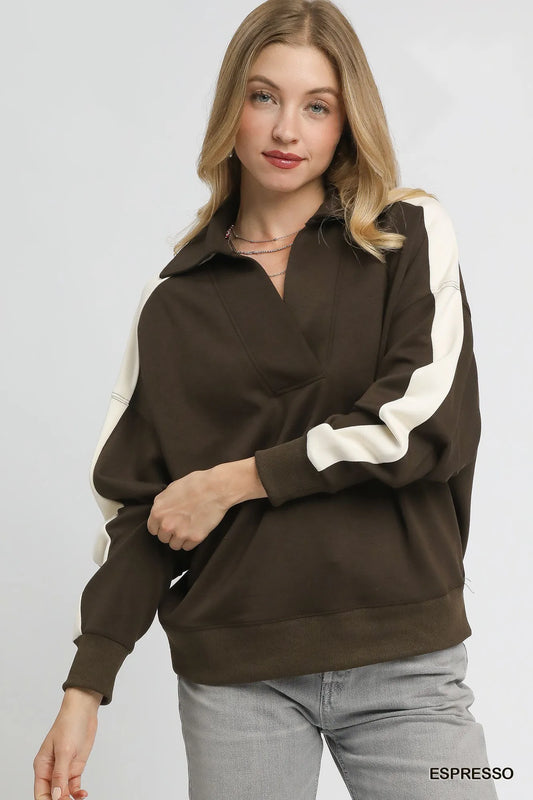 Color Block Polo Sweatshirt at In Style Chics Boutique 