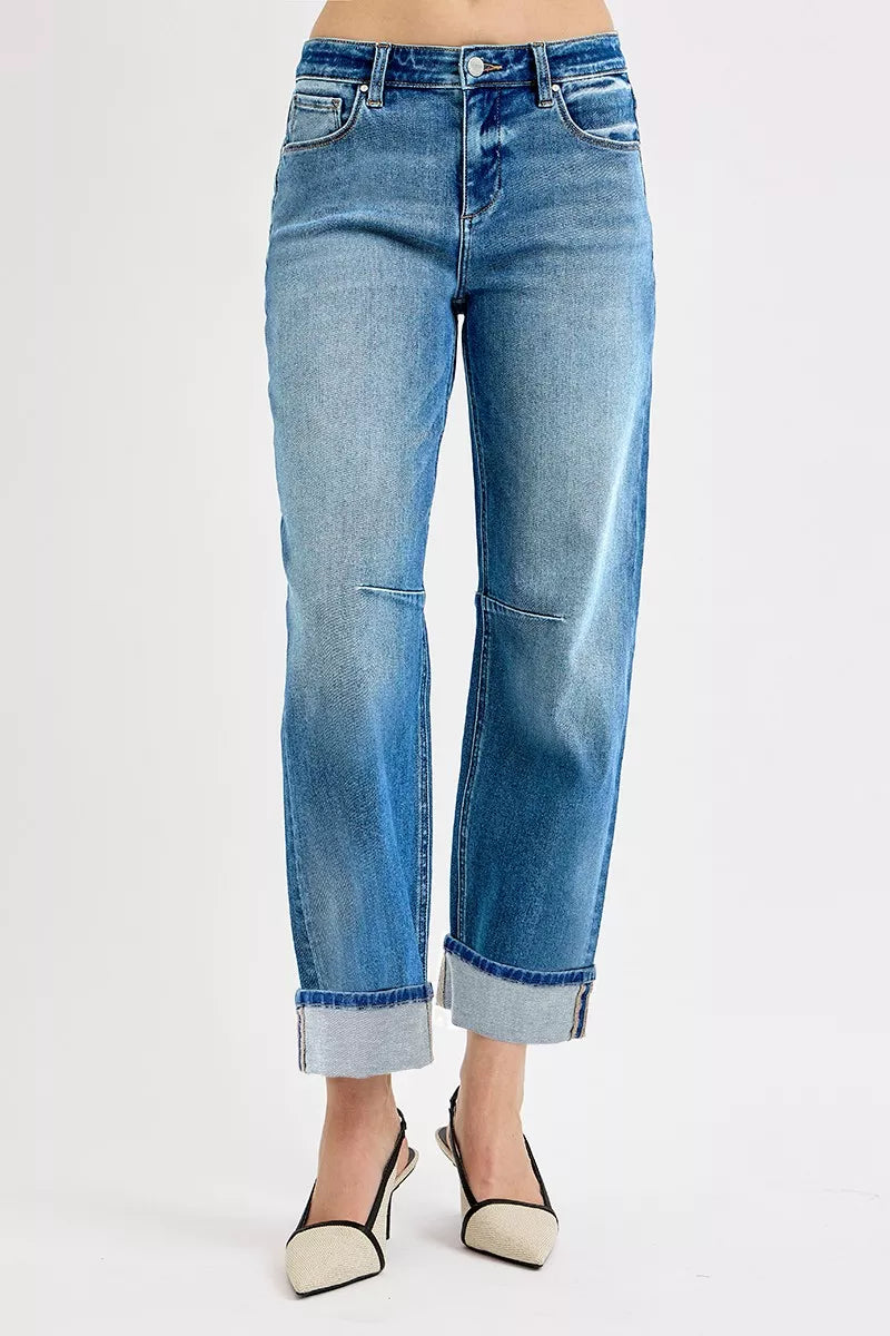 RISEN Slouchy Crop Barrel Cuffed Jeans
