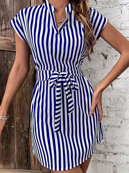 Tied Striped Cap Sleeve Mini Dress - In Style Chics Boutique LLC