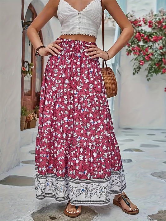 Full Size Tiered Printed Elastic Waist Skirt - In Style Chics Boutique LLC